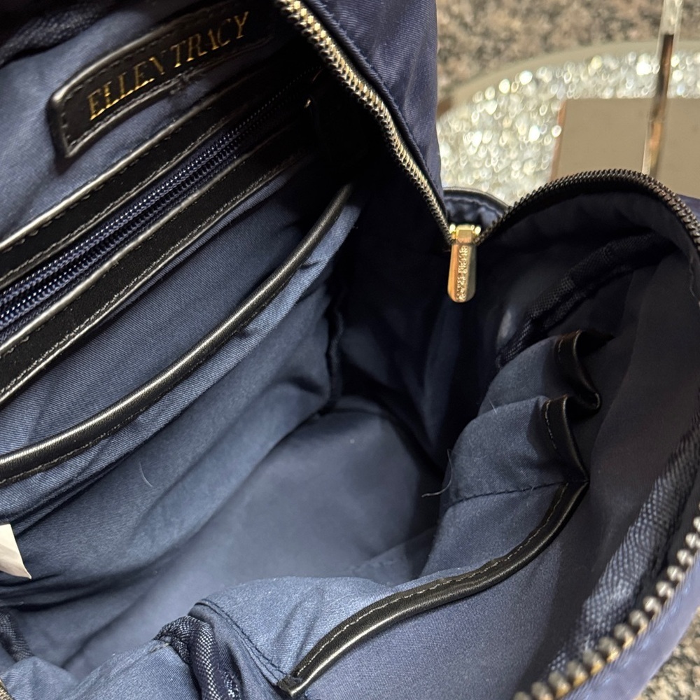 Ellen Tracy Navy Nylon Backpack with Gold Hardware EUC - Picture 17 of 17